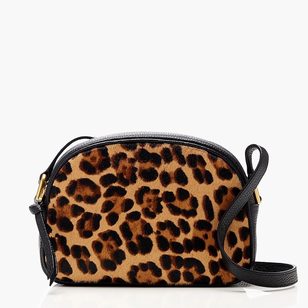 JCrew Devon camera bag in leather with leopard calf hair NWT